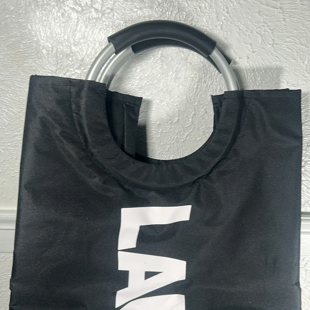 NWT Laundry Tote Bag/ Storage Black and White Foldable with Handles Laundry Bag
